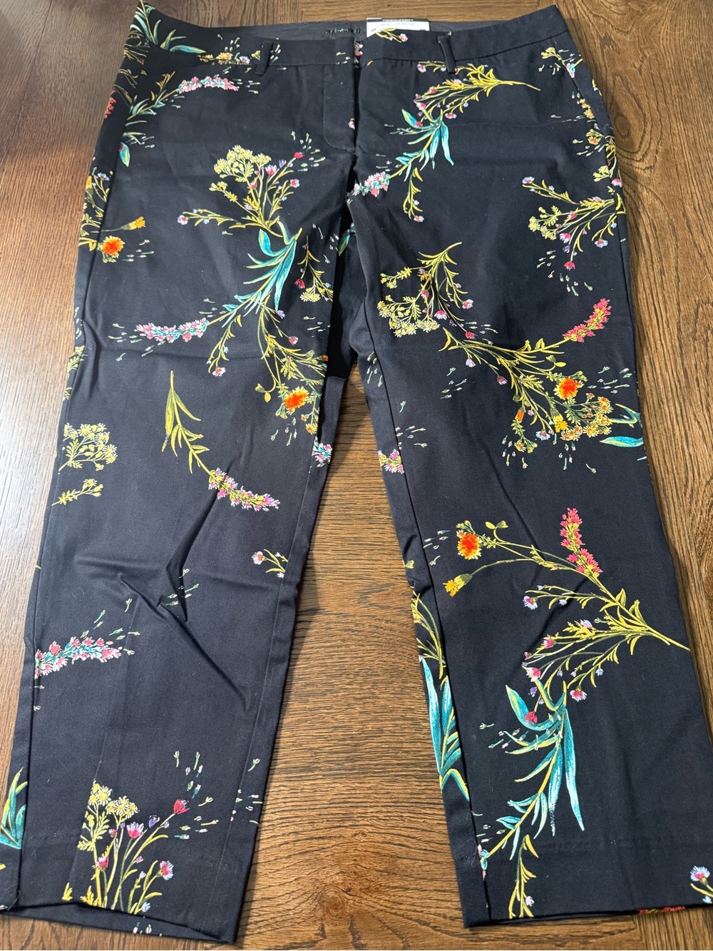 Ankle Worthington Black Floral Crop Pants 16P women Petite